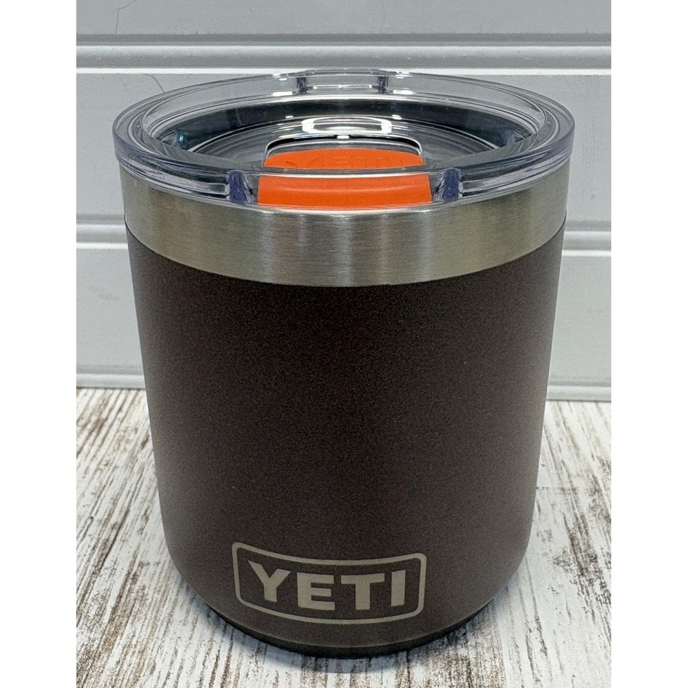 YETI Rambler 10 oz Lowball Vacuum Insulated Tumbler Brown Slide Lock Lid